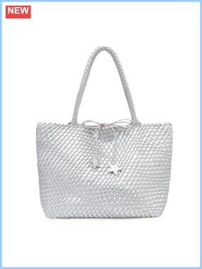 Handmade Faux Leather Woven Tote Bag Set with Pouch